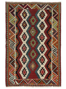 Kelim Vintage Vloerkleed 135X202 Zwart/Donkerrood Wol, Perzië/Iran Carpetvista