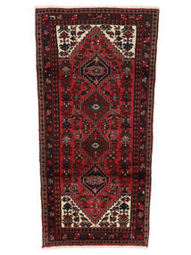 絨毯 ハマダン 90X192 廊下 カーペット ブラック/ダークレッド (ウール, ペルシャ/イラン)