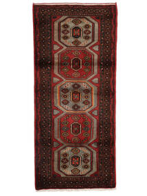絨毯 ハマダン 80X182 廊下 カーペット ブラック/ダークレッド (ウール, ペルシャ/イラン)