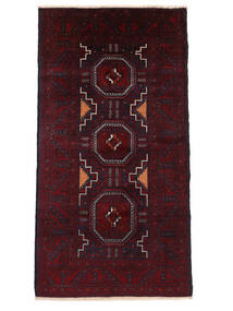  Persischer Belutsch Teppich 90X170 Läufer Schwarz/Dunkelrot (Wolle, Persien/Iran)
