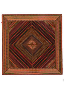 Kelim Patchwork Teppich 155X155 Quadratisch Schwarz/Dunkelrot Wolle, Persien/Iran Carpetvista