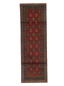  79X240 Afghan Fine Vloerkleed Tapijtloper Zwart/Donkerrood Afghanistan Carpetvista