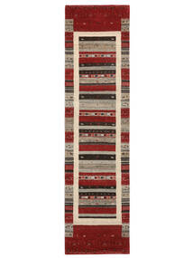 80X306 絨毯 ギャッベ Loribaft モダン 廊下 カーペット ダークレッド/茶色 (ウール, インド) Carpetvista