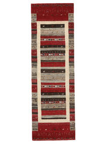 絨毯 ギャッベ Loribaft 77X247 廊下 カーペット ダークレッド/茶色 (ウール, インド)