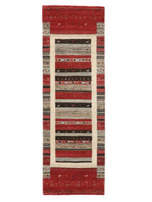 絨毯 ギャッベ Loribaft 80X248 廊下 カーペット ダークレッド/茶色 (ウール, インド)