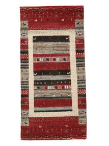 絨毯 ギャッベ Loribaft 70X145 ダークレッド/茶色 (ウール, インド)