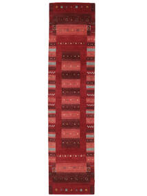 絨毯 ギャッベ Loribaft 75X306 廊下 カーペット ダークレッド/ブラック (ウール, インド)