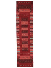 絨毯 ギャッベ Loribaft 75X304 廊下 カーペット ダークレッド/ブラック (ウール, インド)