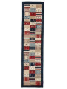 87X338 絨毯 ギャッベ Loribaft モダン 廊下 カーペット ブラック/茶色 (ウール, インド) Carpetvista