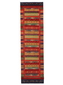 83X294 絨毯 ギャッベ Loribaft モダン 廊下 カーペット ダークレッド/ブラック (ウール, インド) Carpetvista