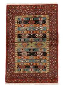 128X193 Turkaman Vloerkleed Oosters Zwart/Donkerrood (Wol, Perzië/Iran) Carpetvista