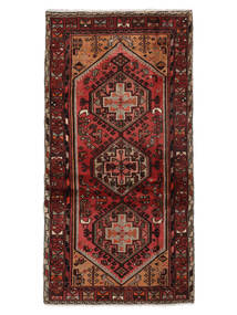 Hamadan Teppich 97X192 Schwarz/Dunkelrot Wolle, Persien/Iran Carpetvista