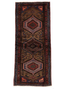 絨毯 ハマダン 90X208 廊下 カーペット ブラック/ダークレッド (ウール, ペルシャ/イラン)