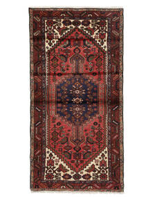 94X190 Dywan Hamadan Orientalny Chodnikowy Czarny/Ciemnoczerwony (Wełna, Persja/Iran) Carpetvista