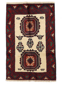 82X127 絨毯 バルーチ オリエンタル ブラック/ベージュ (ウール, ペルシャ/イラン) Carpetvista