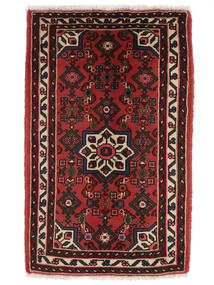  Perzisch Hosseinabad Vloerkleed 63X100 Zwart/Donkerrood (Wol, Perzië/Iran)