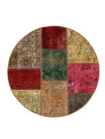 Patchwork Rug Ø 100 Round Brown/Dark Red Wool, Persia/Iran Carpetvista