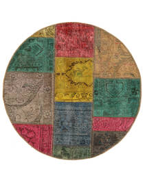  Ø 100 Patchwork Rug Modern Round Brown/Dark Green (Wool, Persia/Iran) Carpetvista