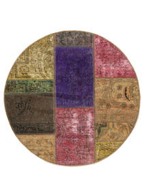  Persischer Patchwork Teppich Ø 100 Rund Braun/Schwarz (Wolle, Persien/Iran)