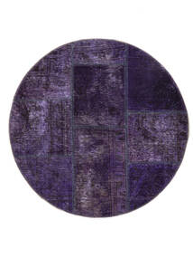Alfombra Patchwork Ø 100 Redonda Negro/Púrpura Oscuro (Lana, Persia/Irán)