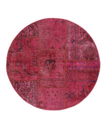 Tapete Patchwork Ø 100 Redondo Vermelho Escuro/Preto (Lã, Pérsia/Irão)