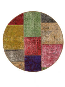 Patchwork Rug Ø 100 Round Dark Red/Brown Wool, Persia/Iran Carpetvista