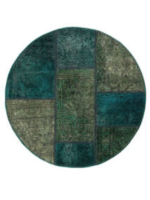  Patchwork Rug Ø 100 Vintage Persian Wool Black/Dark Green Small Carpetvista