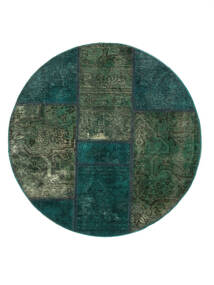 Patchwork Rug Ø 100 Round Black/Dark Green Wool, Persia/Iran Carpetvista