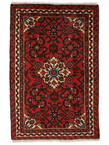 63X95 絨毯 ホセイナバード オリエンタル ブラック/ダークレッド (ウール, ペルシャ/イラン) Carpetvista
