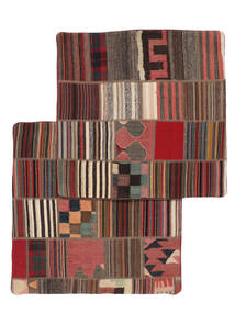 絨毯 Patchwork Pillowcase - Iran 90X90 正方形 ダークレッド/ブラック (ウール, ペルシャ/イラン)