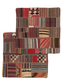 Tapete Patchwork Pillowcase - Iran 90X90 Quadrado Vermelho Escuro/Castanho (Lã, Pérsia/Irão)