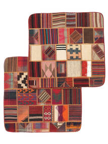 絨毯 Patchwork Pillowcase - Iran 80X80 正方形 ダークレッド/ブラック (ウール, ペルシャ/イラン)