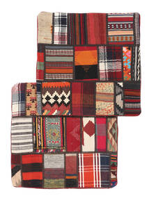 65X65 Tapete Oriental Patchwork Pillowcase - 2 Pack Quadrado Preto/Vermelho Escuro (Lã, Pérsia/Irão) Carpetvista