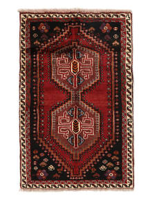  Persischer Shiraz Teppich 76X115 Schwarz/Dunkelrot (Wolle, Persien/Iran)