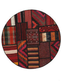  Ø 100 Kilim Tekkeh Rug Modern Round Black/Dark Red (Wool, Persia/Iran) Carpetvista