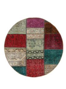  Persischer Patchwork Teppich Ø 100 Rund Dunkelrot/Schwarz (Wolle, Persien/Iran)
