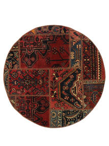 Dywan Patchwork Ø 100 Okrągły Czarny/Ciemnoczerwony (Wełna, Persja/Iran)
