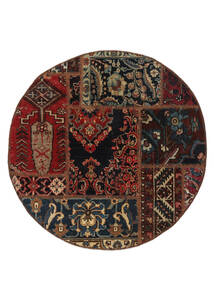  Ø 100 Patchwork Rug Round Black/Brown Persia/Iran Carpetvista
