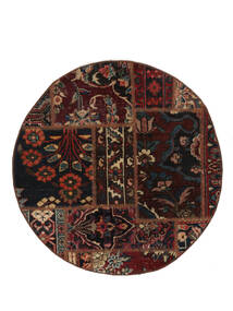  Ø 100 Patchwork Rug Round Black/Dark Red Persia/Iran Carpetvista