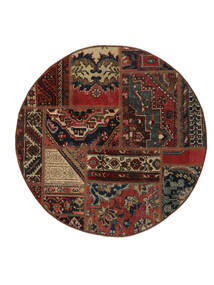  Ø 100 Patchwork Rug Modern Round Black/Dark Red (Wool, Persia/Iran) Carpetvista