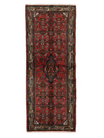 絨毯 アサダバード 79X200 廊下 カーペット ブラック/ダークレッド (ウール, ペルシャ/イラン)