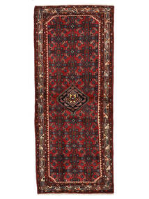  Oosters Hosseinabad Vloerkleed 89X210 Tapijtloper Zwart/Donkerrood Wol, Perzië/Iran Carpetvista