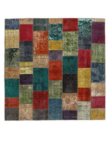 Patchwork Teppich 250X253 Quadratisch Schwarz/Dunkelrot Großer Wolle, Persien/Iran Carpetvista