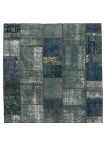 Patchwork Teppich 252X254 Quadratisch Schwarz/Dunkelgrün Großer Wolle, Persien/Iran Carpetvista