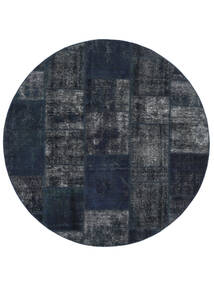 Patchwork Rug Ø 200 Round Black/Dark Grey Wool, Persia/Iran Carpetvista