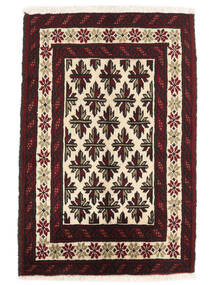 62X93 絨毯 バルーチ オリエンタル ブラック/ベージュ (ウール, ペルシャ/イラン) Carpetvista