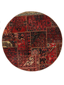  Persischer Patchwork Teppich Ø 150 Schwarz/Dunkelrot Carpetvista