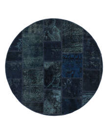 Patchwork Rug Ø 150 Round Black/Dark Blue Wool, Persia/Iran Carpetvista