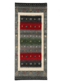80X200 絨毯 ギャッベ インド Fine モダン 廊下 カーペット ブラック/ダークグリーン (ウール, インド) Carpetvista