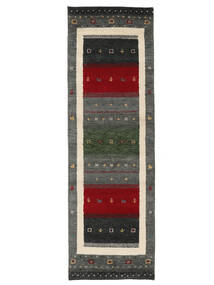 80X250 絨毯 ギャッベ インド Fine モダン 廊下 カーペット ブラック/ベージュ (ウール, インド) Carpetvista